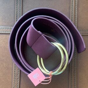 CAbi burgundy leather Belt with Gold Ring buckle; brand new large